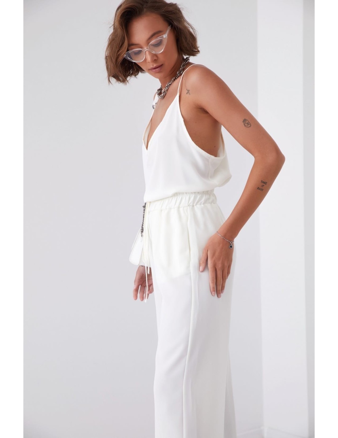 Summer set of palazzo pants and cream top 01016 - Online store - Boutique